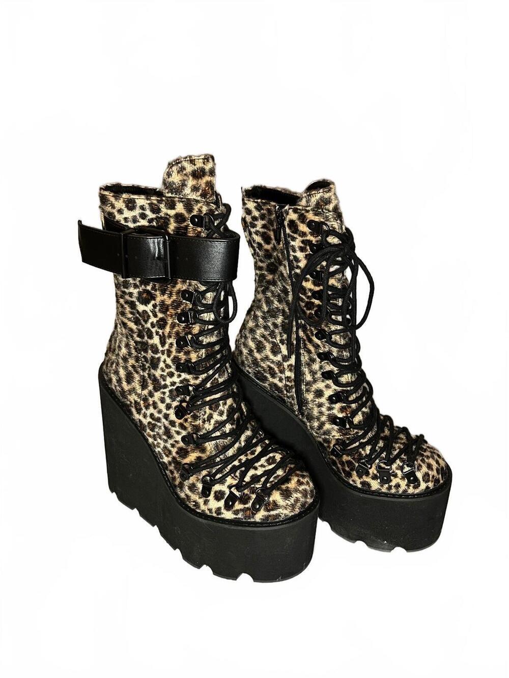 Dolls Kill Current Mood Leopard Print Platform Wedge Boots Women's Size 9